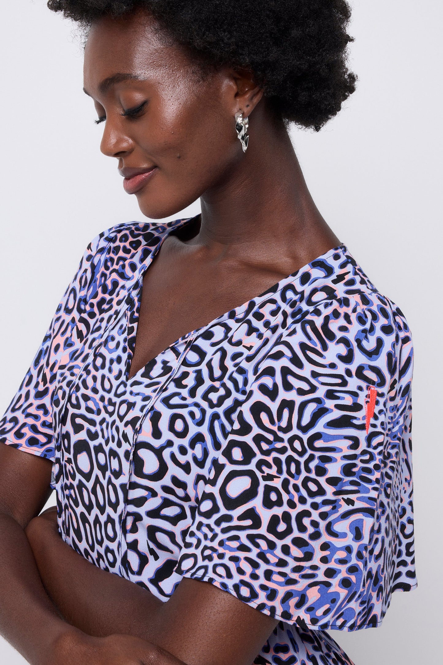 Lilac with Black and Pink Leopard Ray Tie Front Maxi Dress