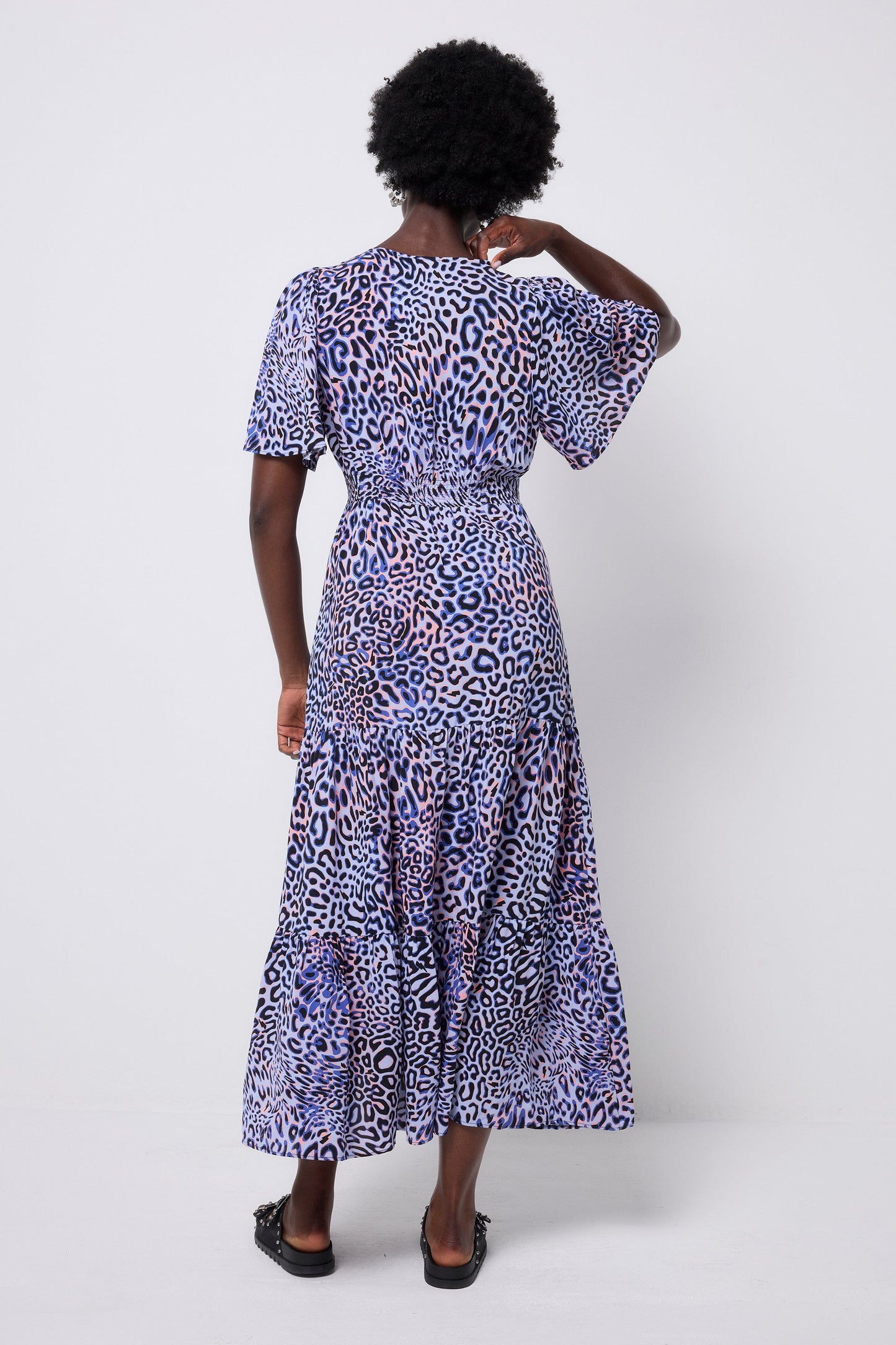 Lilac with Black and Pink Leopard Ray Tie Front Maxi Dress