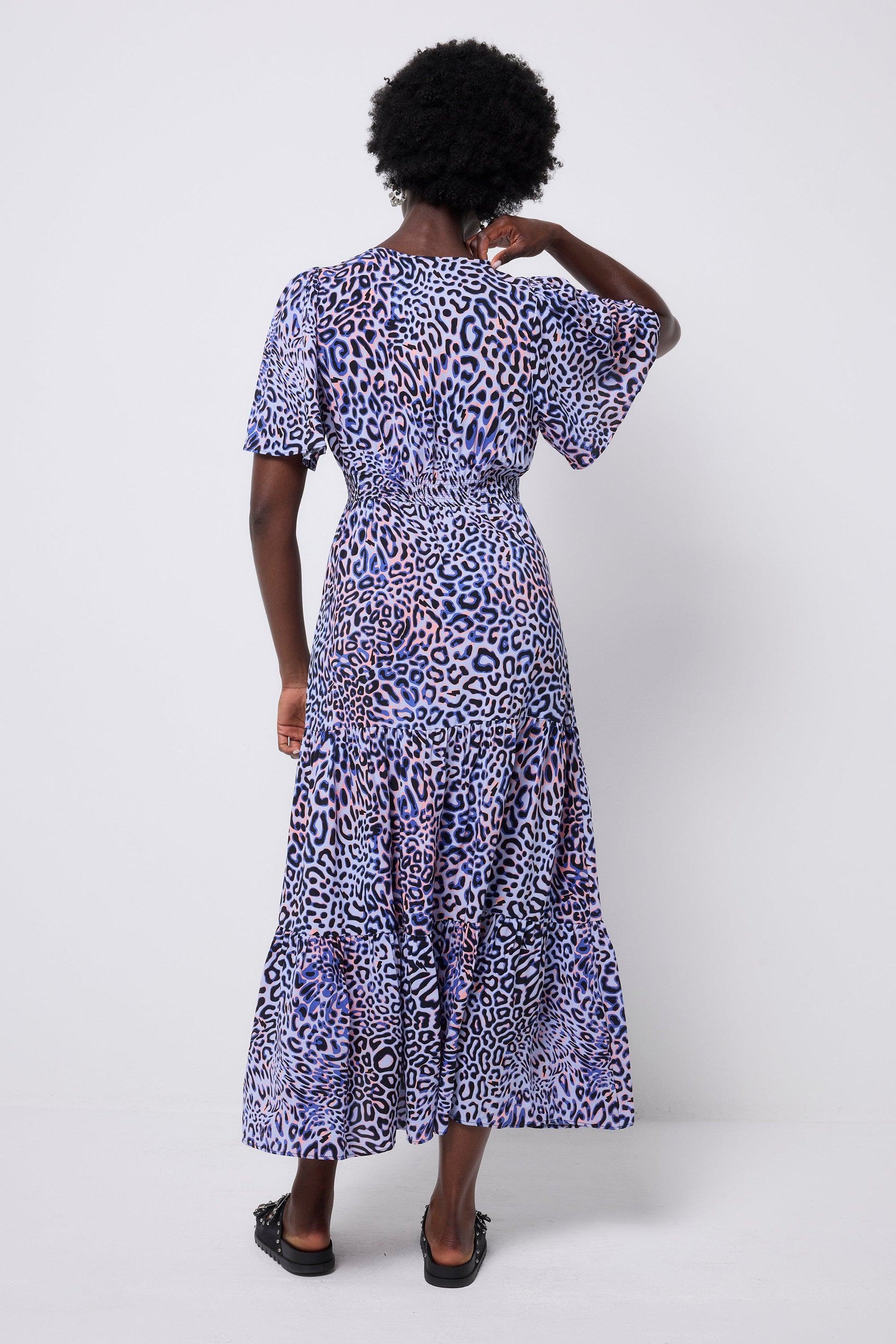 Lilac with Black and Pink Leopard Ray Tie Front Maxi Dress