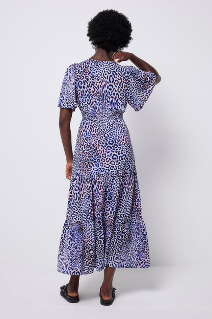 Lilac with Black and Pink Leopard Ray Tie Front Maxi Dress