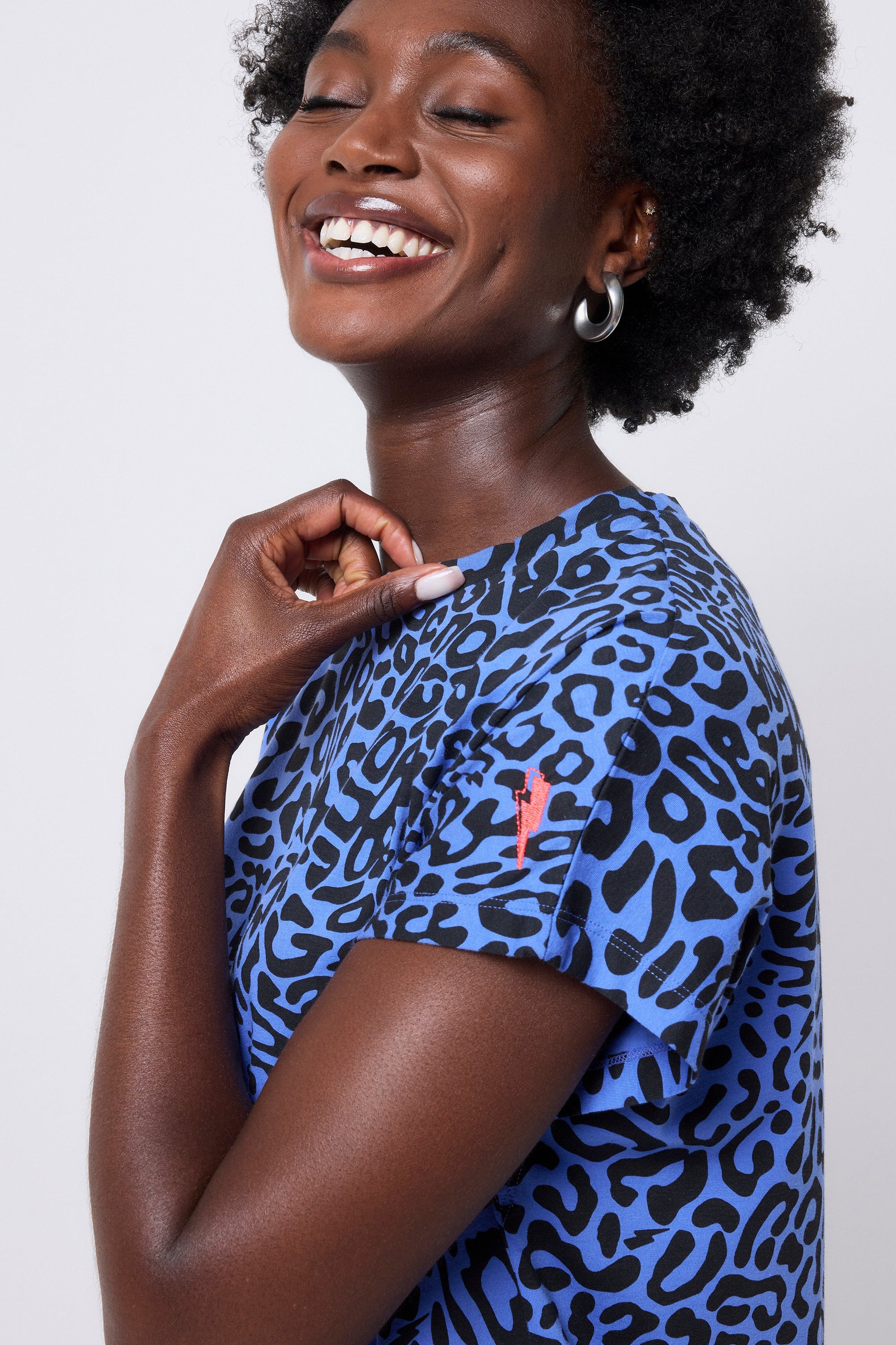 Blue with Black Leopard Ray Midi T-Shirt Dress
