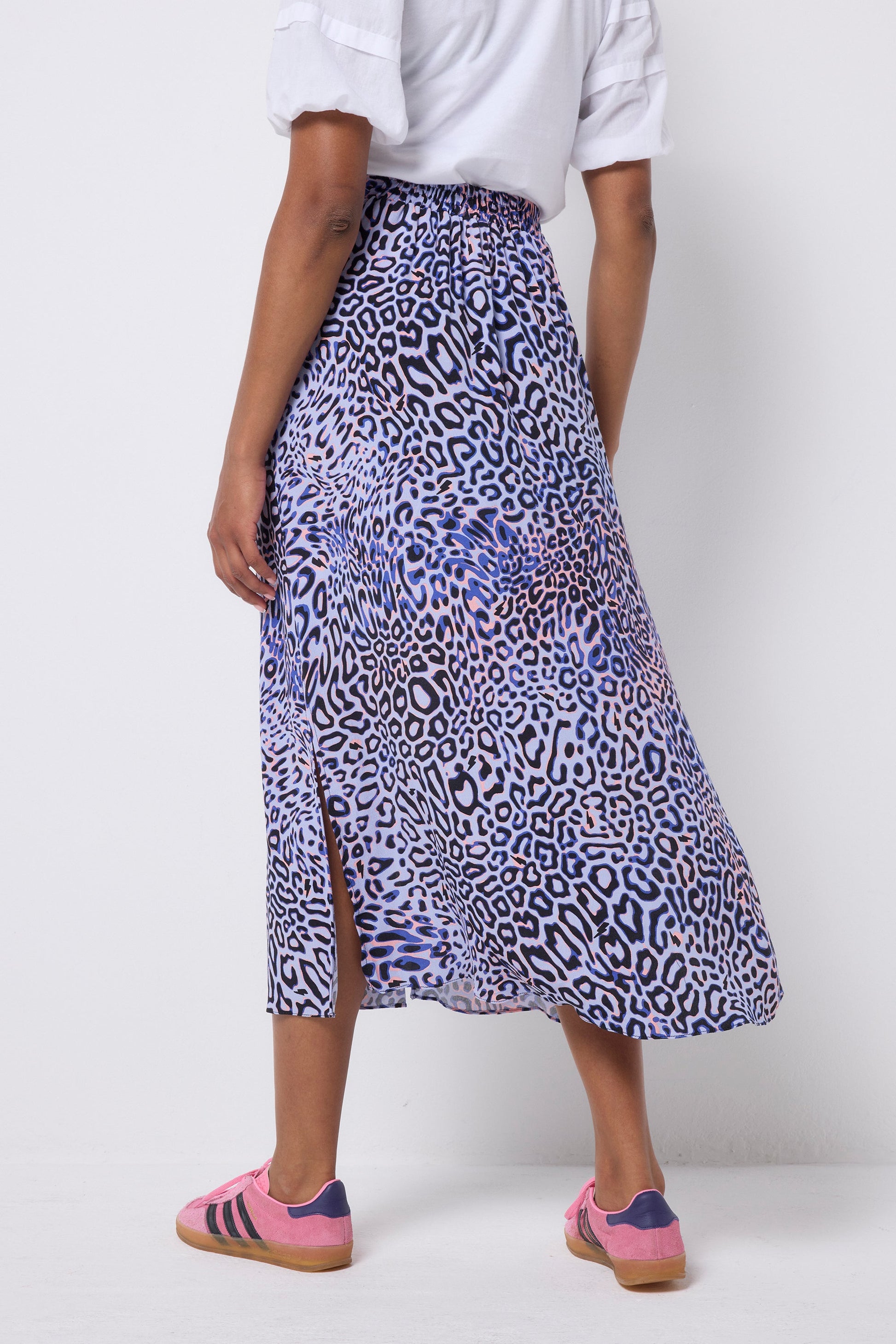 Lilac with Black and Pink Leopard Ray Button Through Skirt