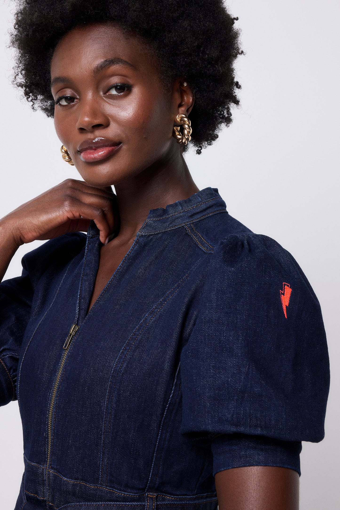 Rinse Wash Zip Detail Denim Dress