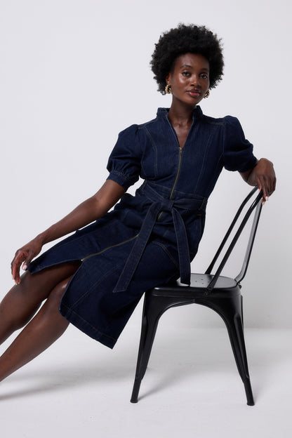 Rinse Wash Zip Detail Denim Dress