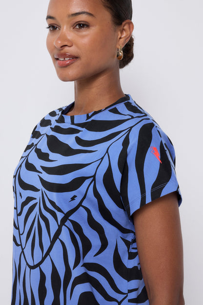 Blue with Black Palm Midi T-Shirt Dress