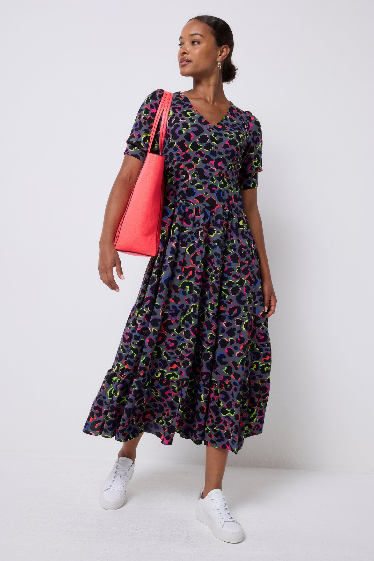 Grey with Rainbow Shadow Leopard Maxi Dress