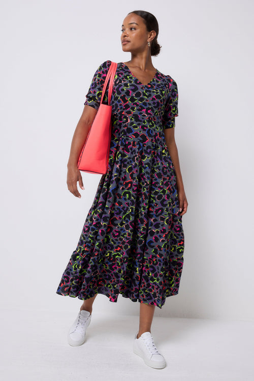 Grey with Rainbow Shadow Leopard Maxi Dress