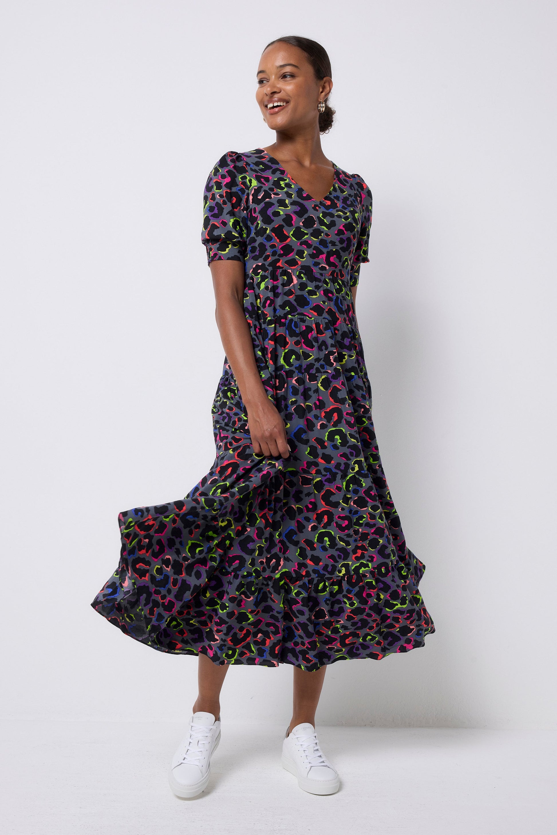 Grey with Rainbow Shadow Leopard Maxi Dress