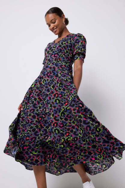 Grey with Rainbow Shadow Leopard Maxi Dress