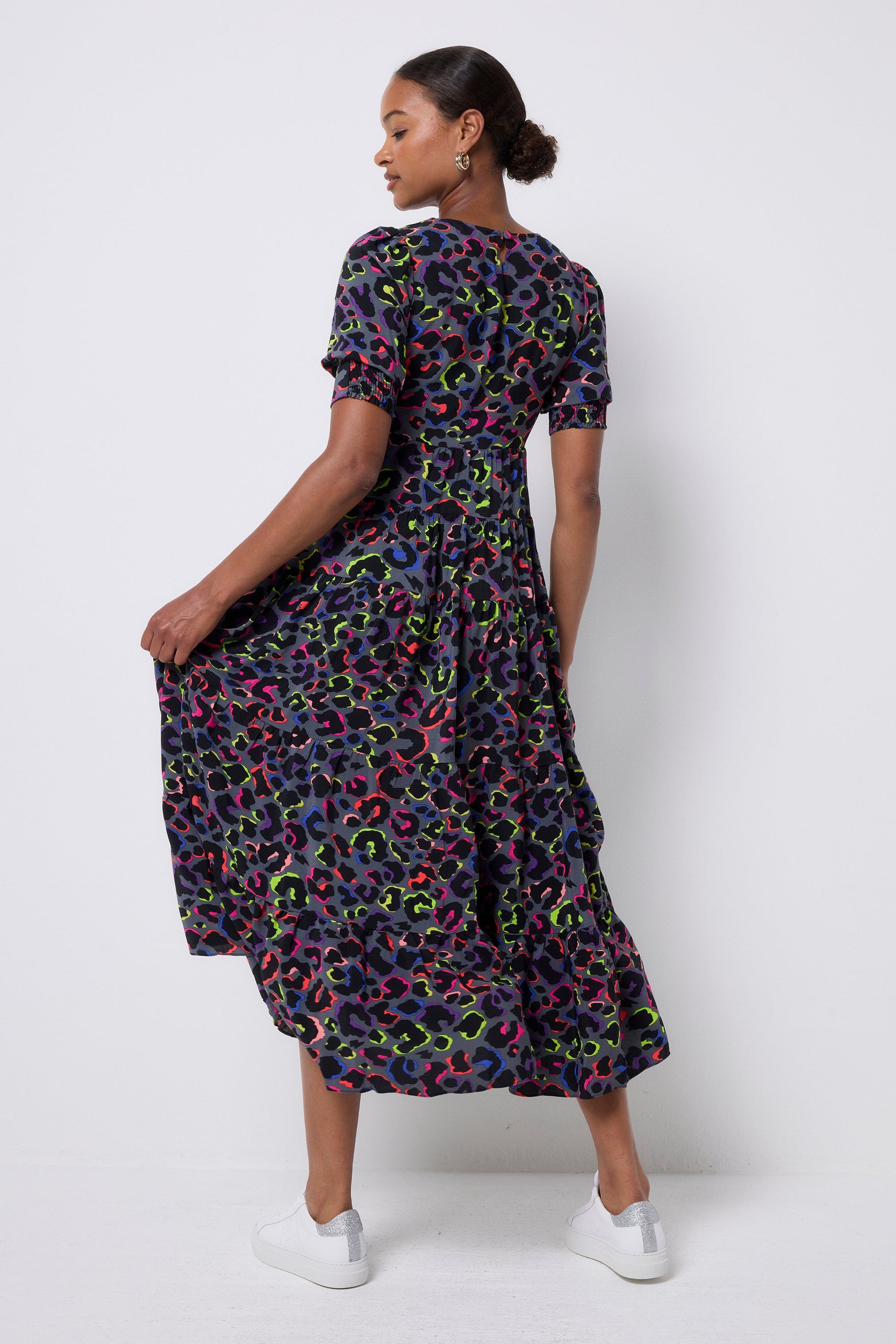 Grey with Rainbow Shadow Leopard Maxi Dress