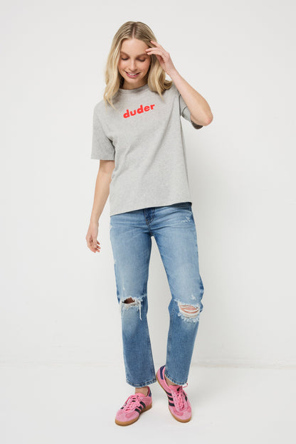Grey Marl Duder Embroidery T-Shirt