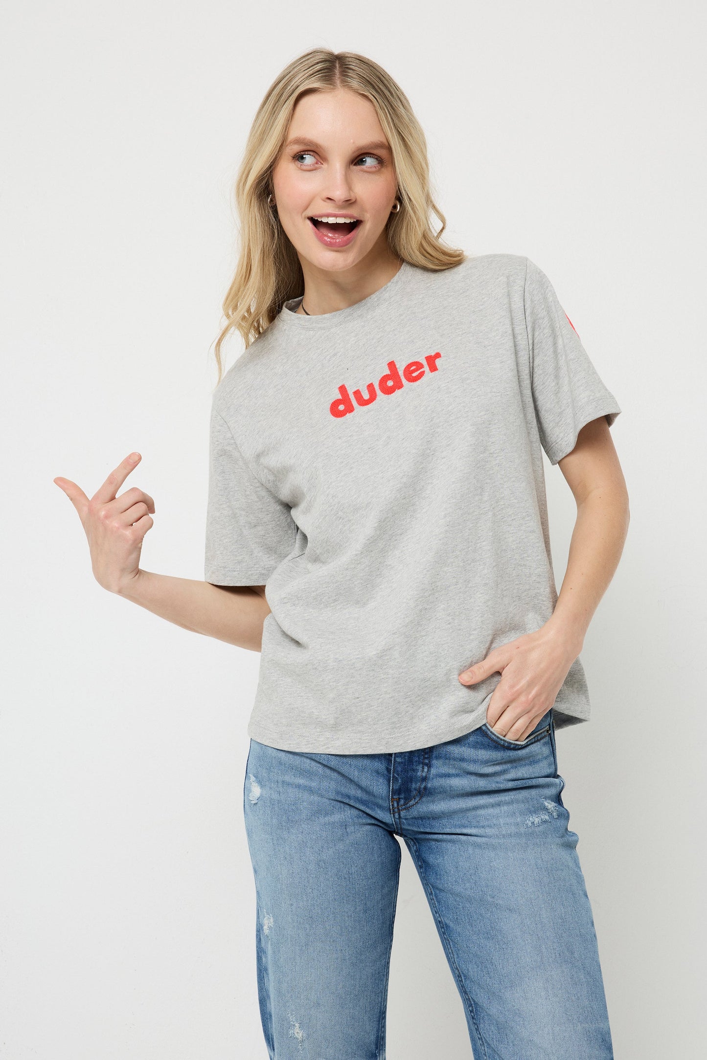 Grey Marl Duder Embroidery T-Shirt