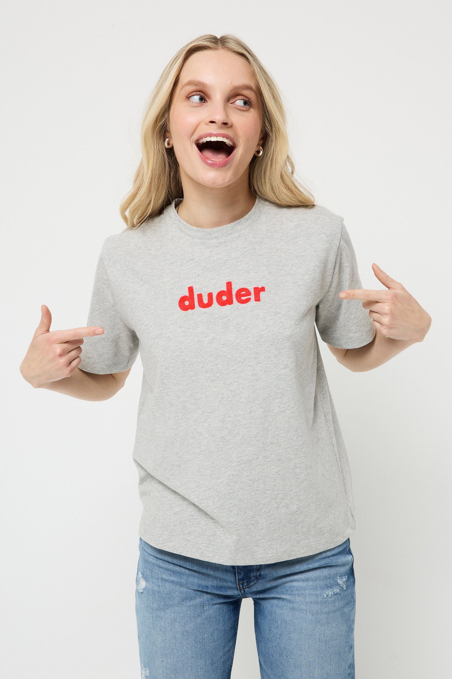 Grey Marl Duder Embroidery T-Shirt