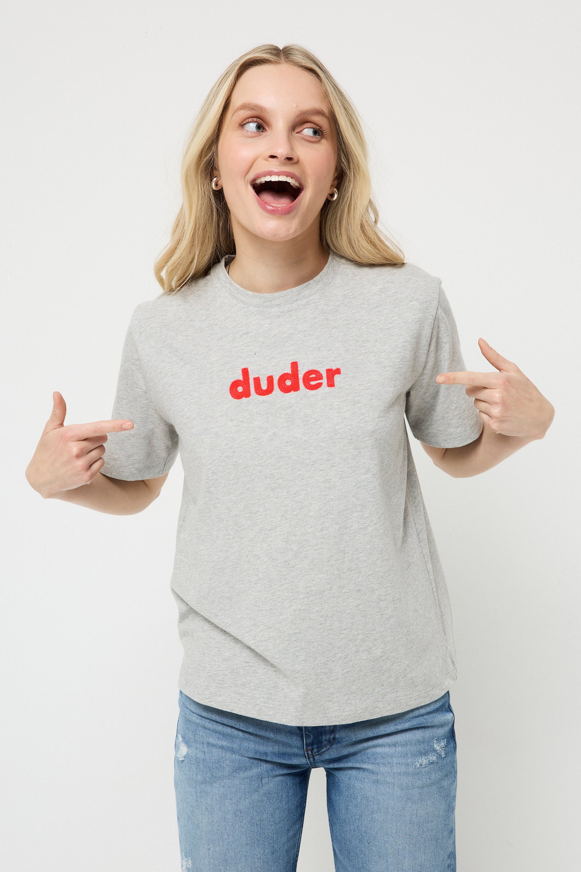 Grey Marl Duder Embroidery T-Shirt