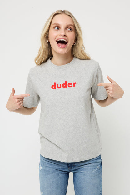 Grey Marl Duder Embroidery T-Shirt