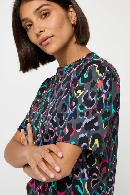 Grey with Rainbow Shadow Leopard Print T-Shirt