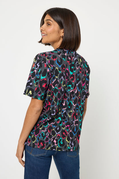 Grey with Rainbow Shadow Leopard Print T-Shirt