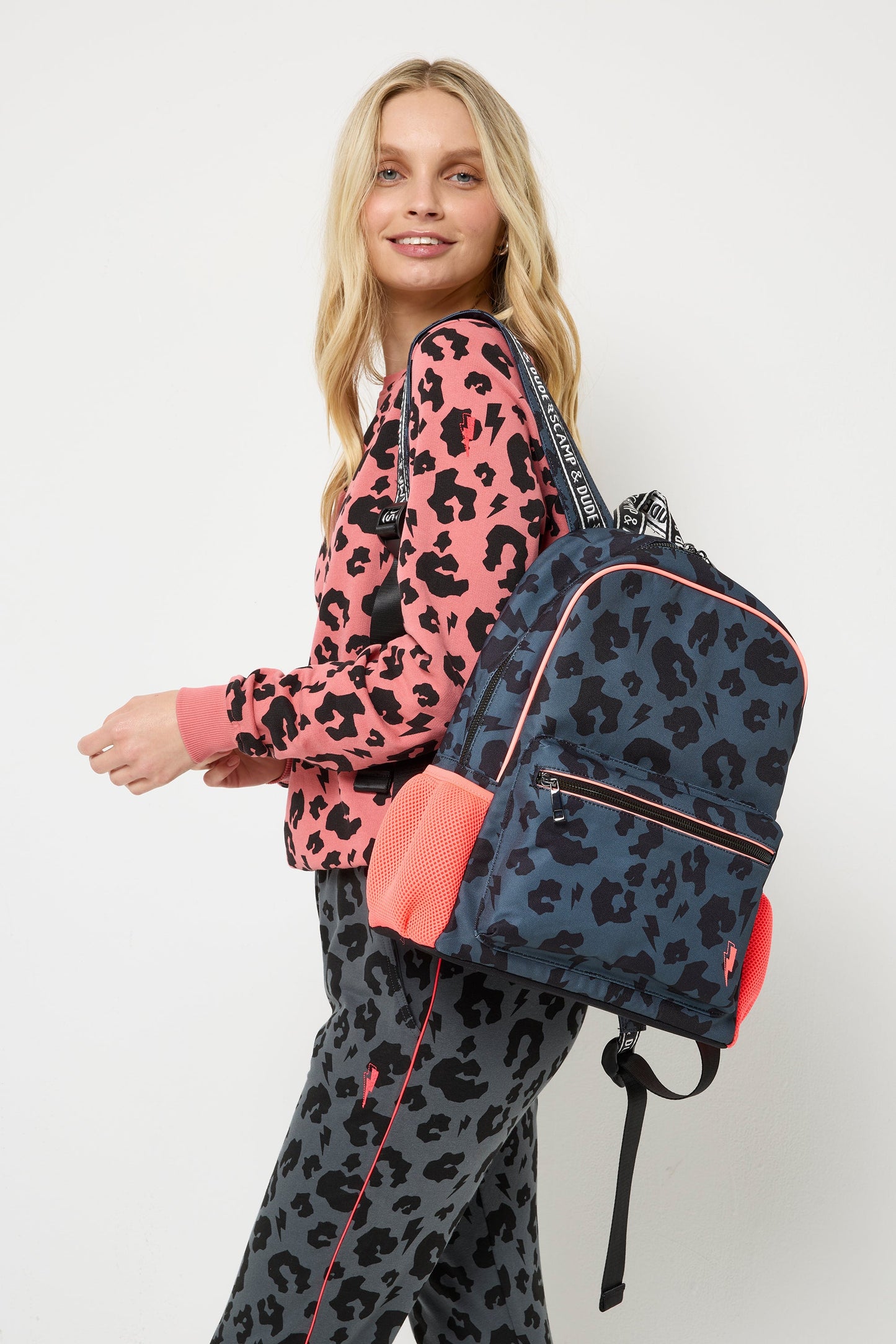 Grey with Black Leopard Backpack