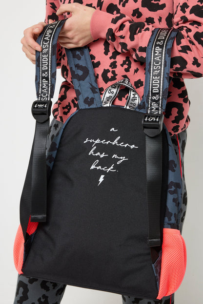 Grey with Black Leopard Backpack