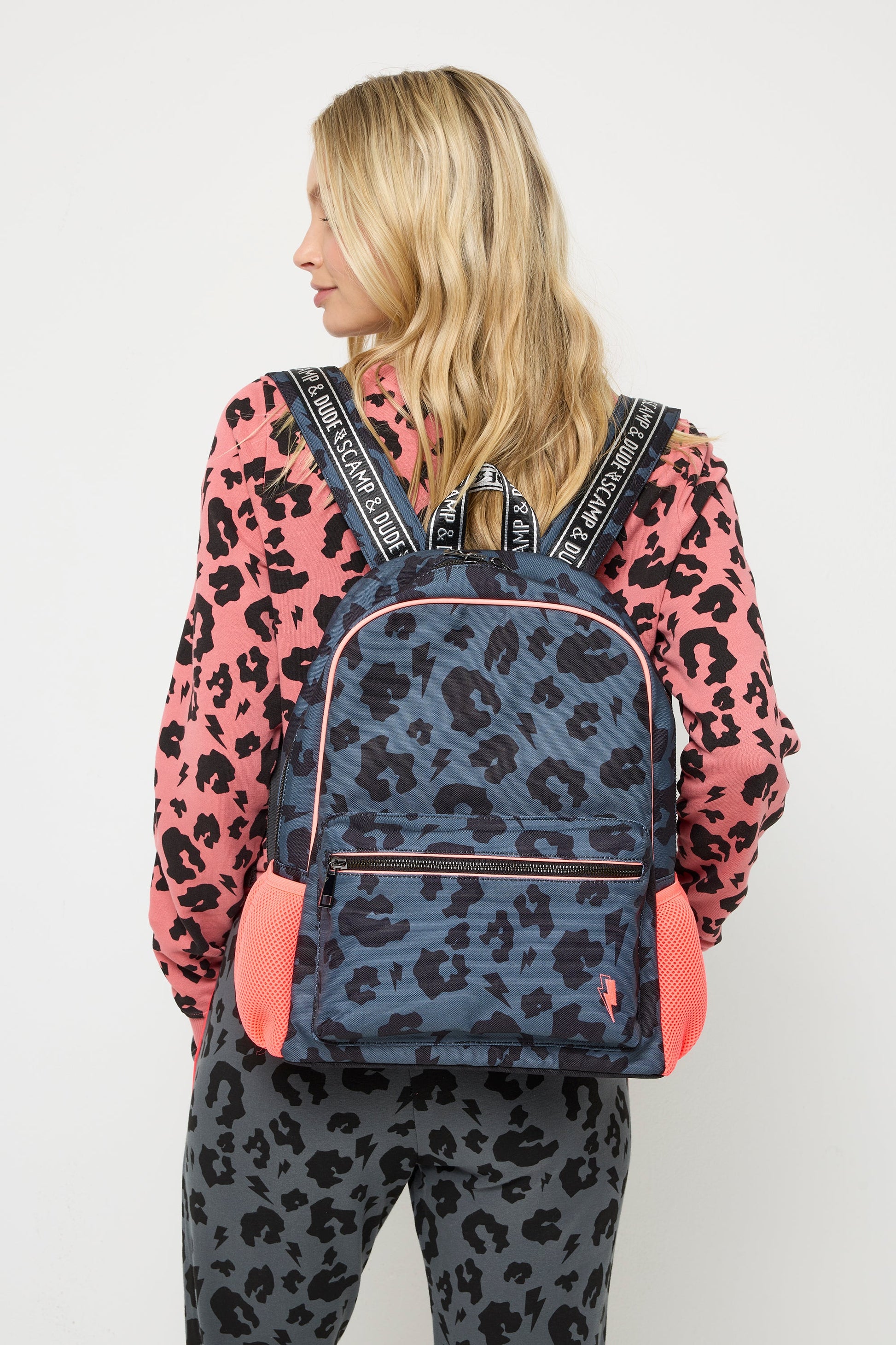 Grey with Black Leopard Backpack