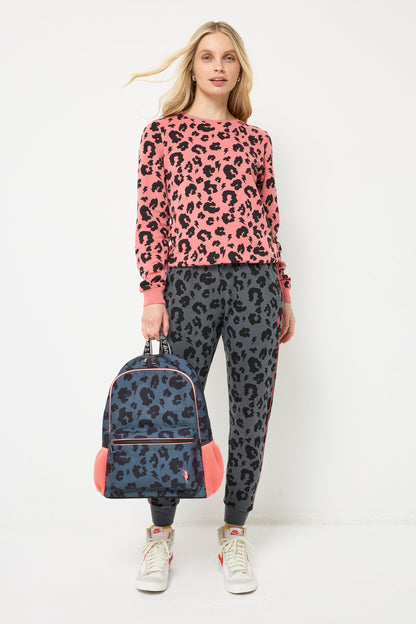 Grey with Black Leopard Backpack
