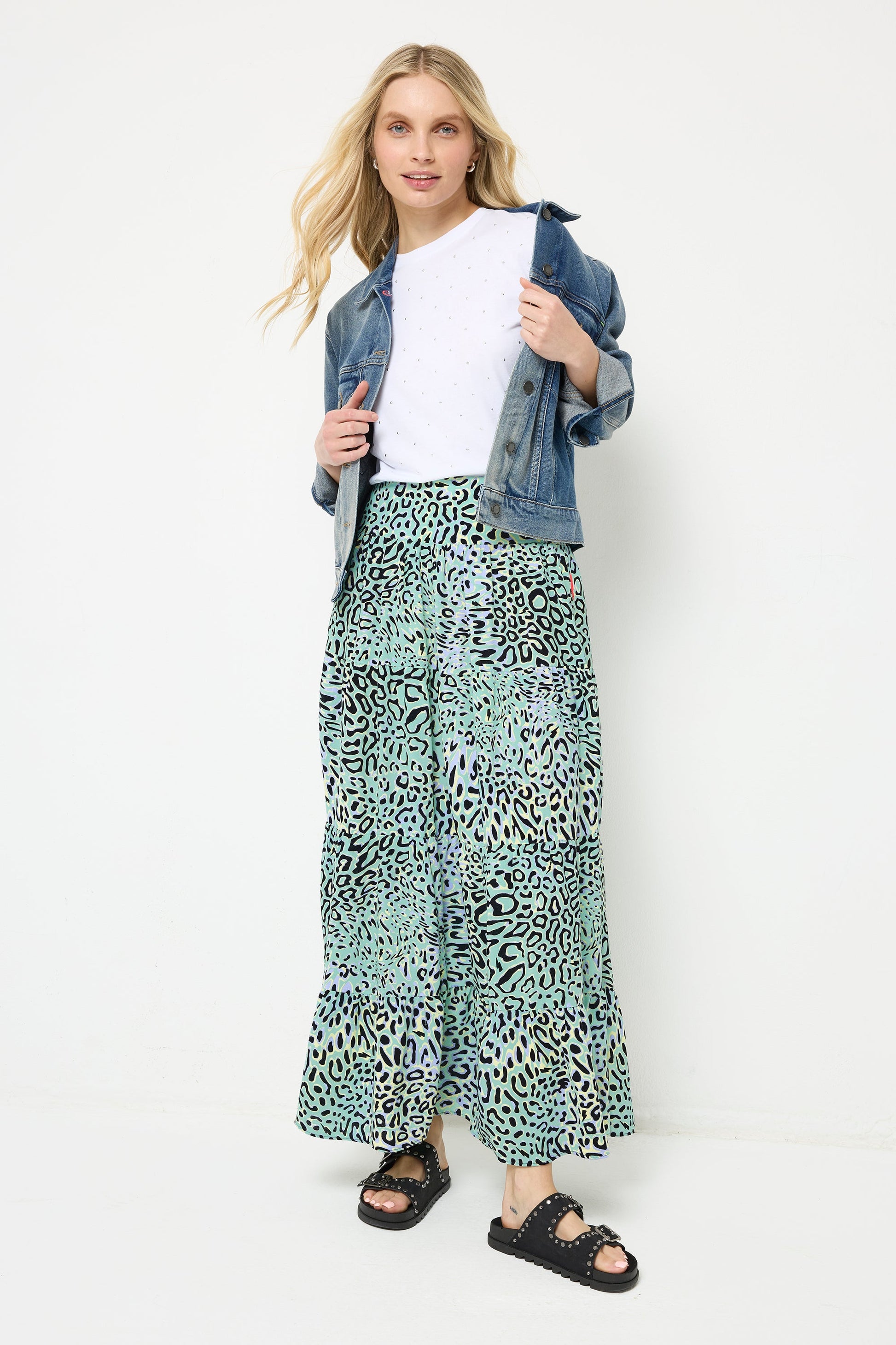 Green with Yellow Leopard Ray Maxi Skirt
