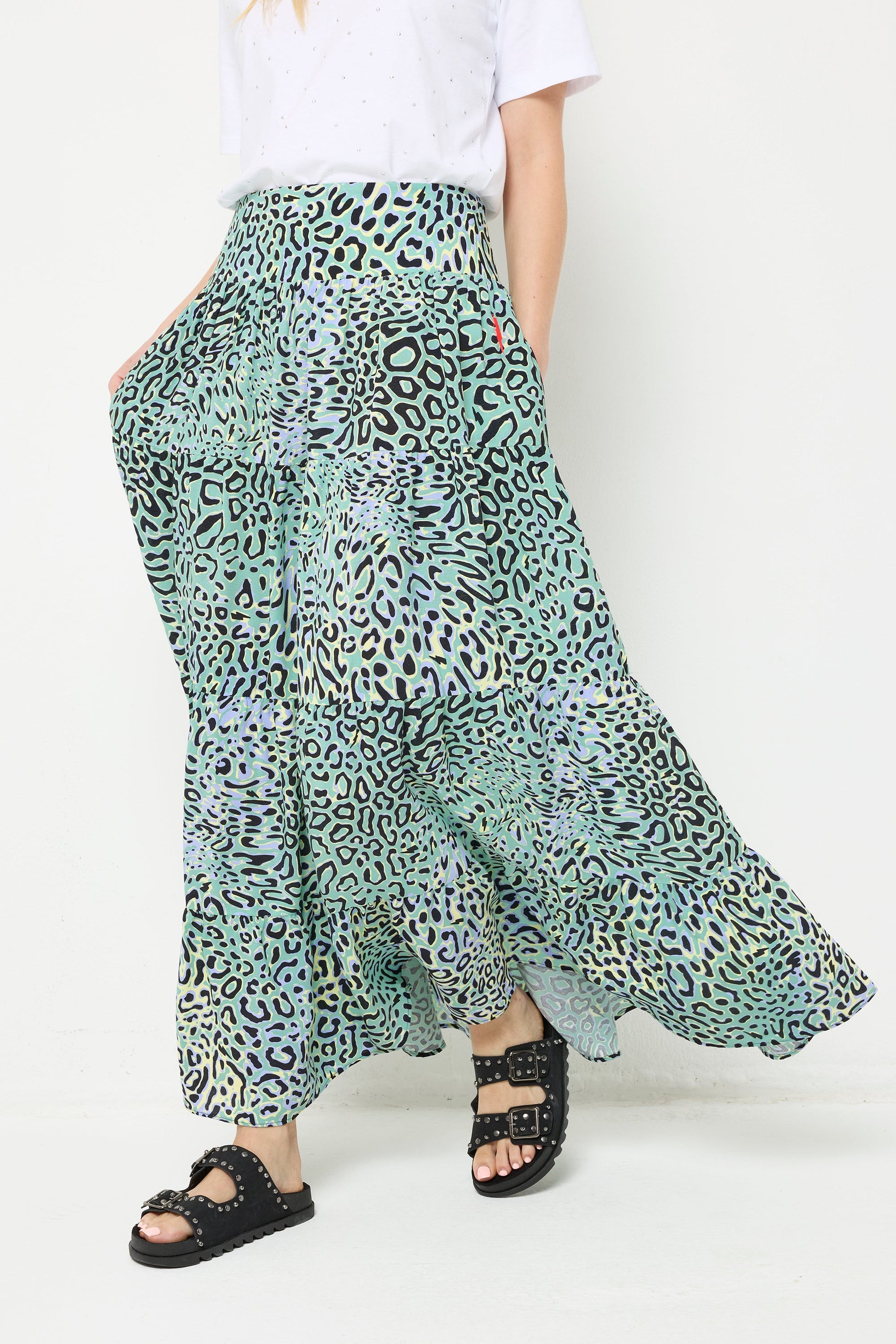 Green with Yellow Leopard Ray Maxi Skirt