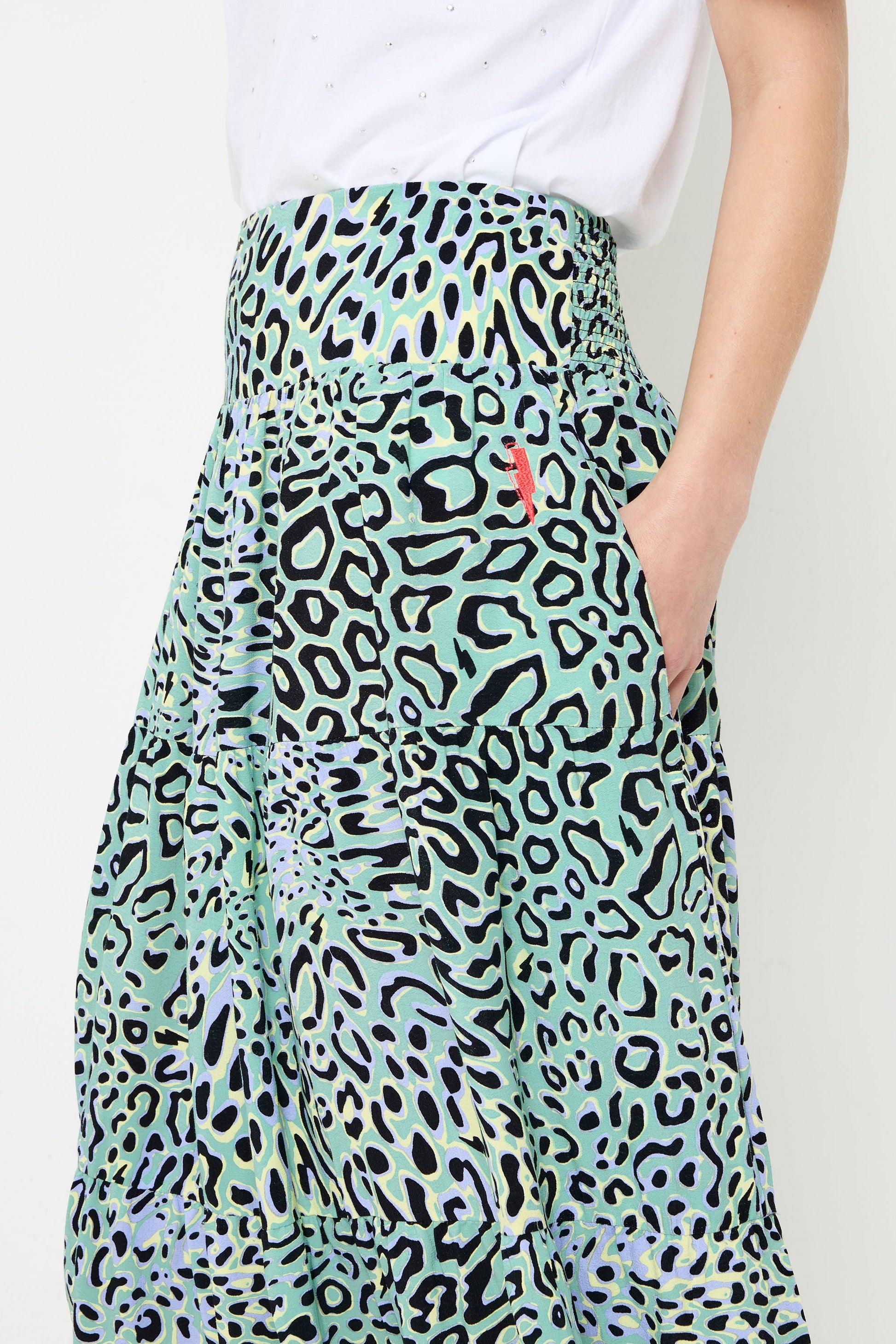 Green with Yellow Leopard Ray Maxi Skirt