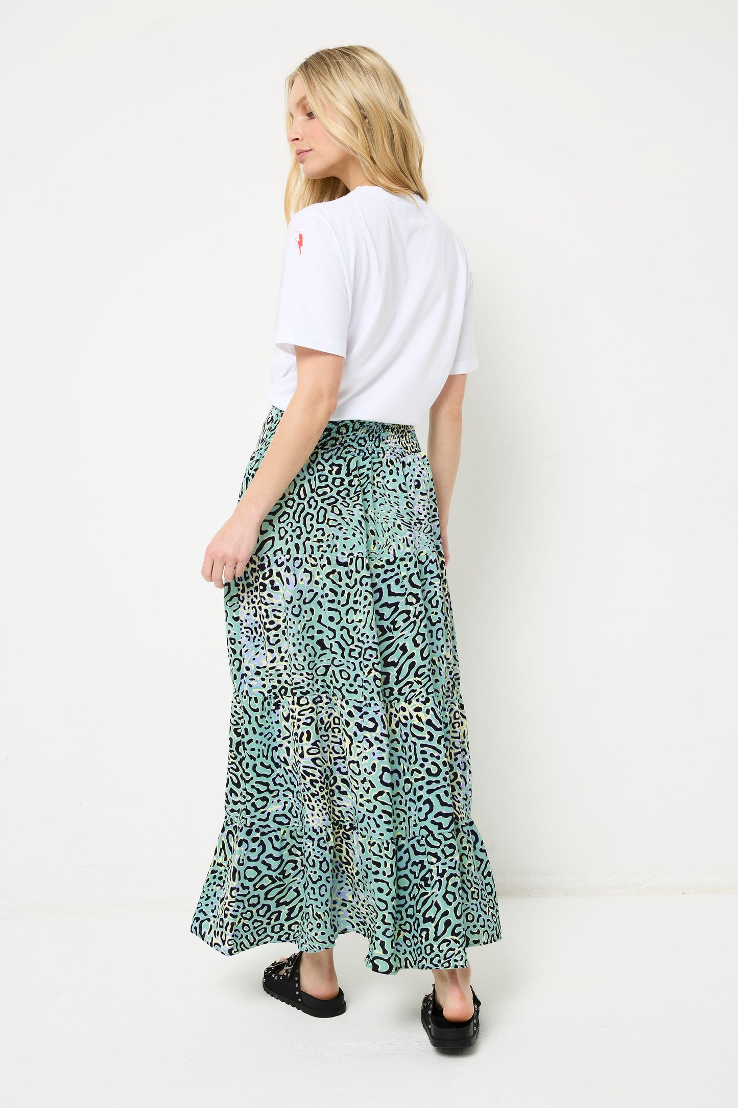 Green with Yellow Leopard Ray Maxi Skirt