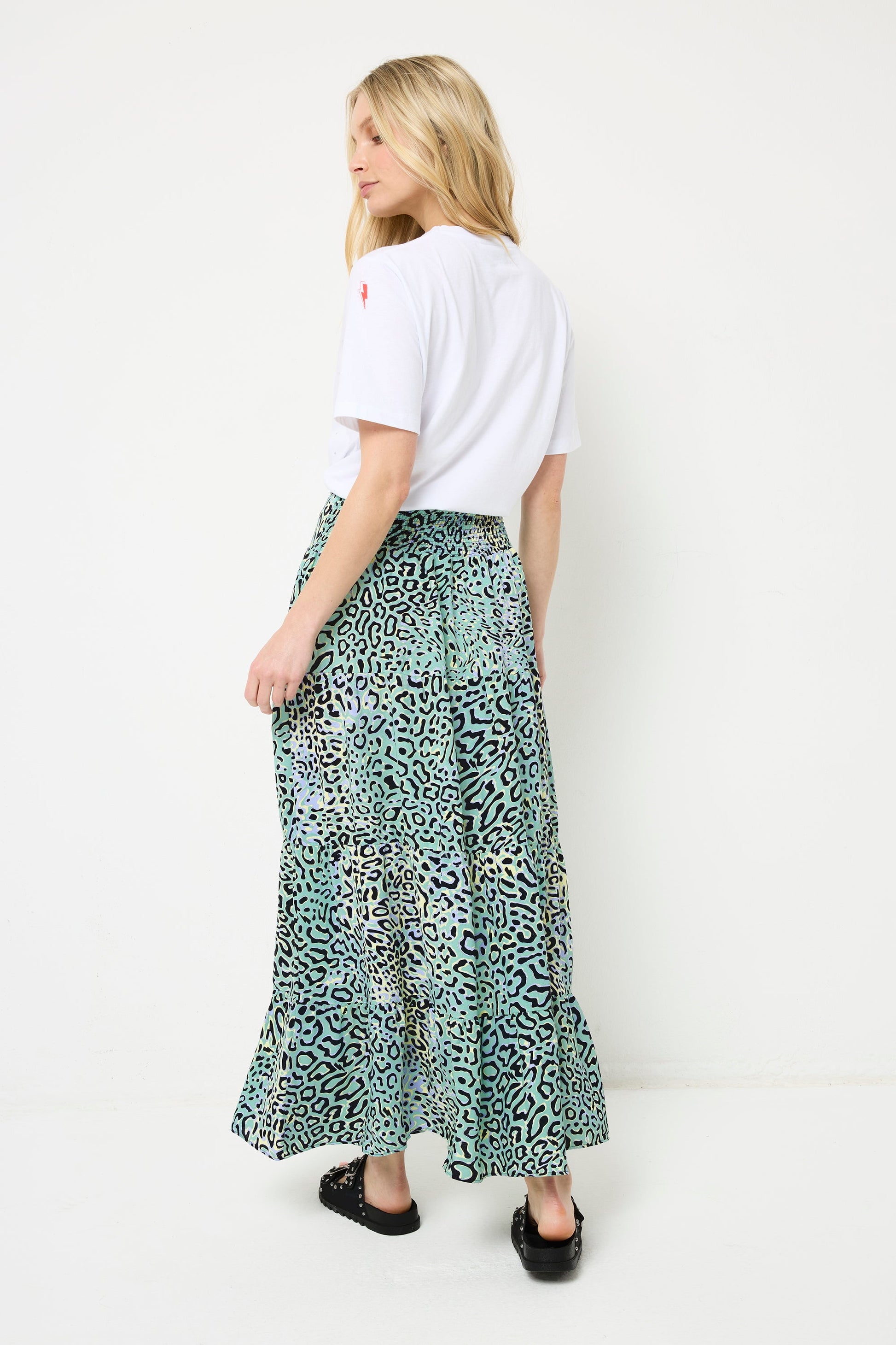 Green with Yellow Leopard Ray Maxi Skirt