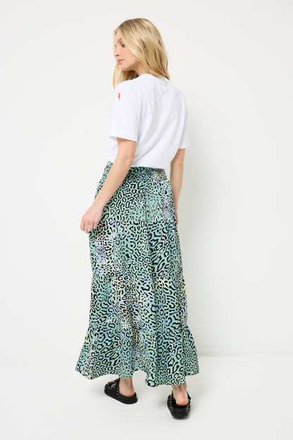 Green with Yellow Leopard Ray Maxi Skirt