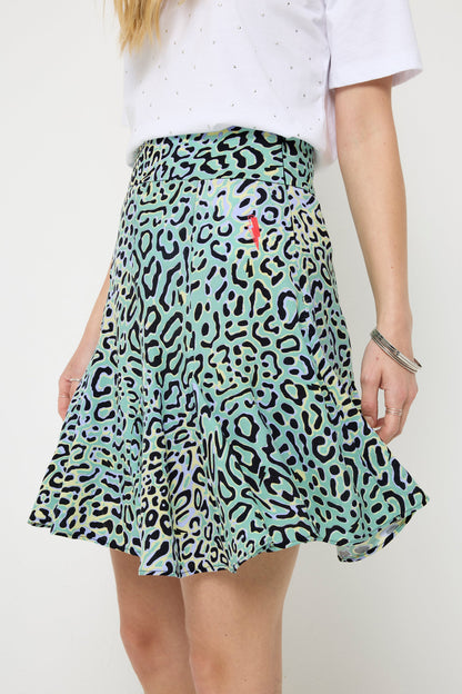 Green with Yellow Leopard Ray Skater Skirt