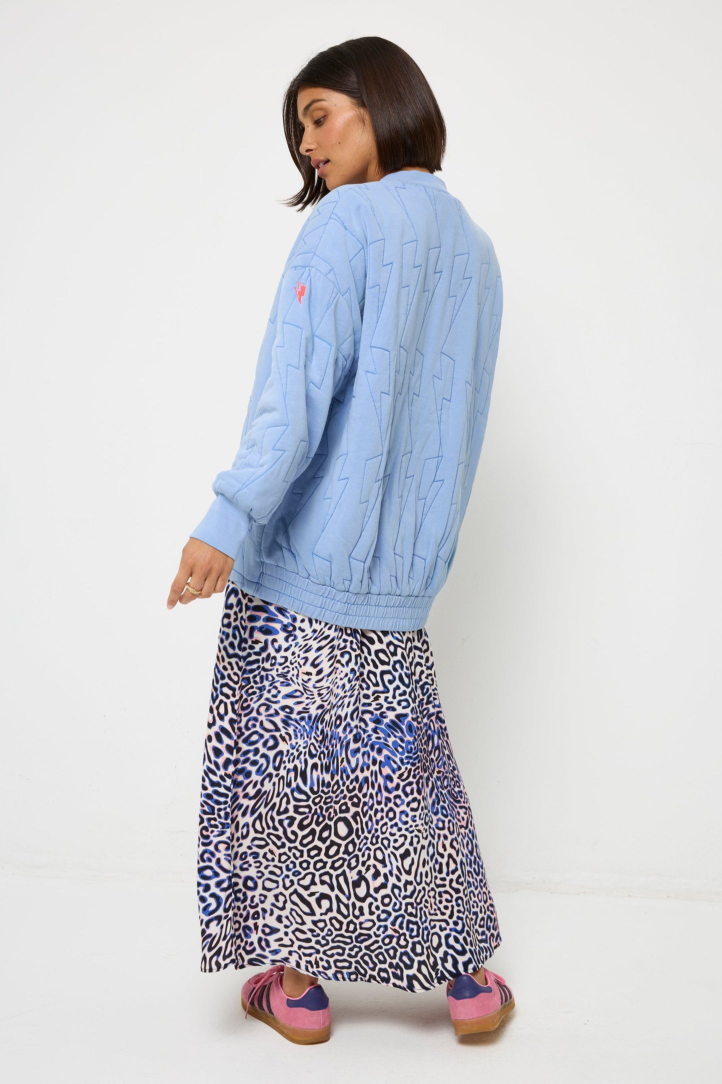 Blue Lightning Bolt Oversized Quilted Bomber Jacket
