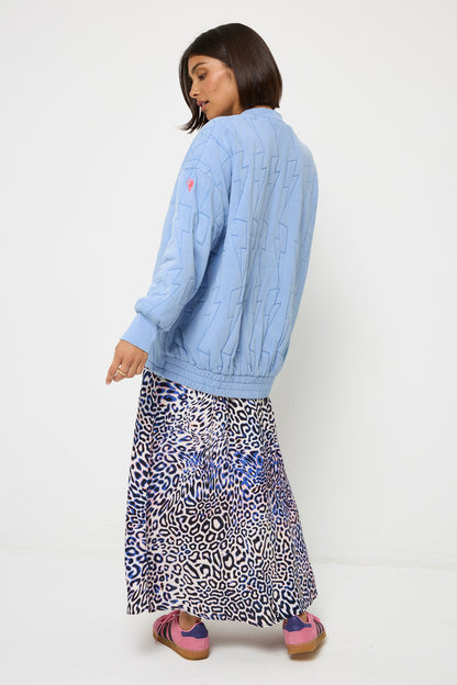 Blue Lightning Bolt Oversized Quilted Bomber Jacket