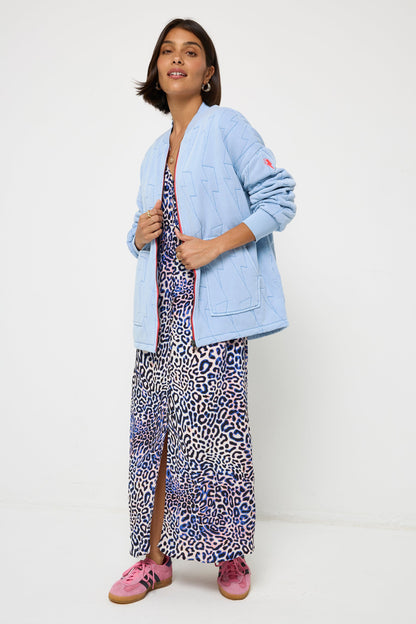 Blue Lightning Bolt Oversized Quilted Bomber Jacket