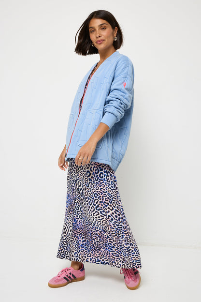 Blue Lightning Bolt Oversized Quilted Bomber Jacket