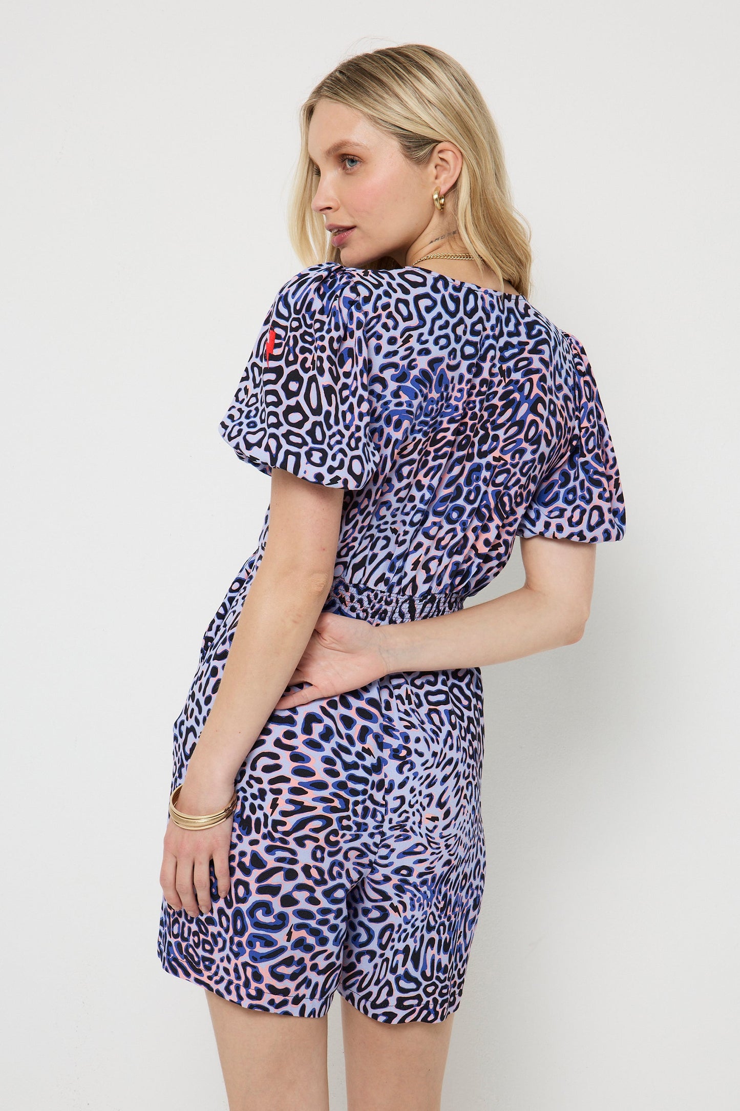 Lilac with Black and Pink Leopard Ray Zip Front Playsuit