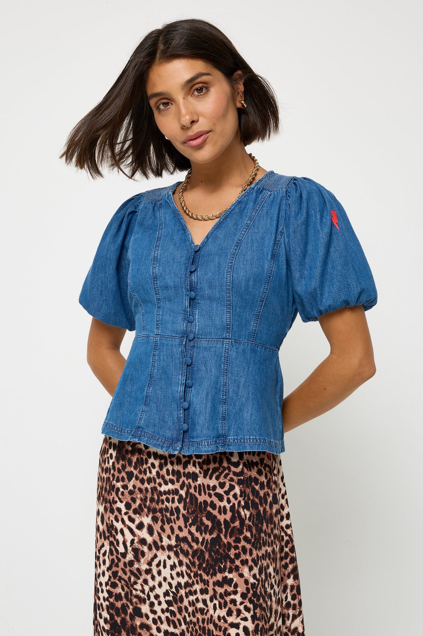 Indigo Button Through Denim Top