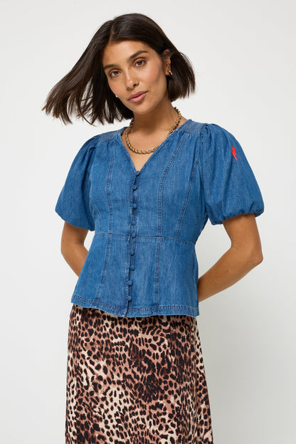Indigo Button Through Denim Top