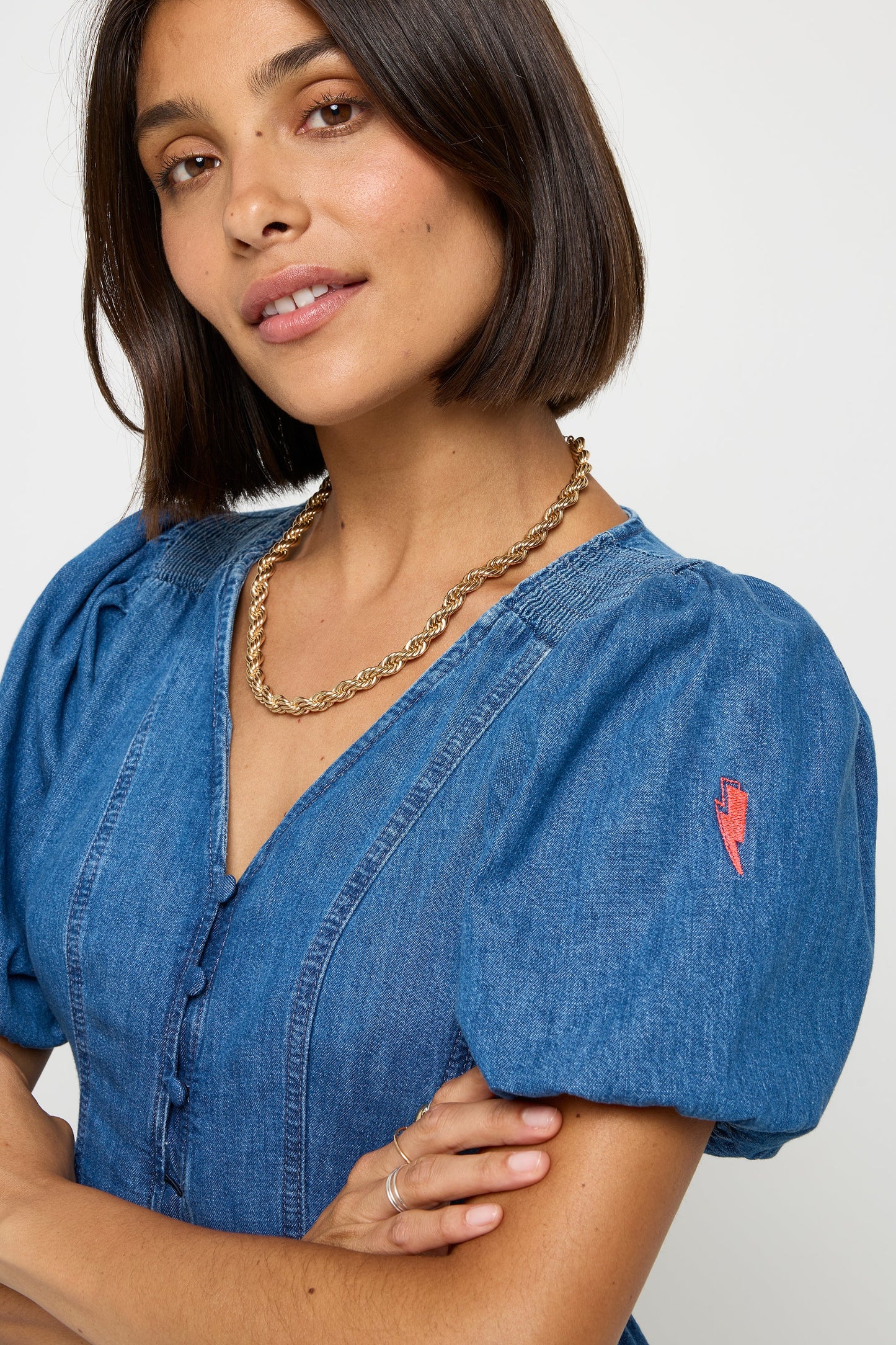 Indigo Button Through Denim Top
