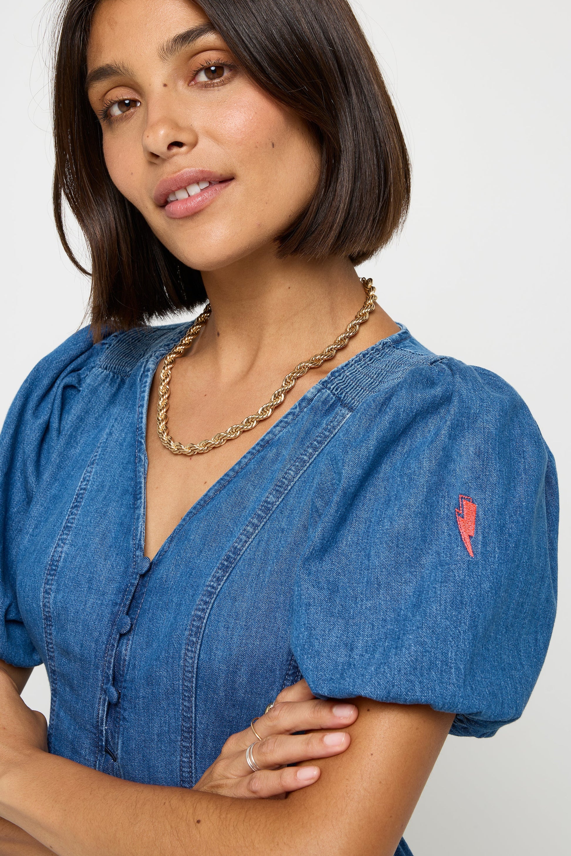 Indigo Button Through Denim Top