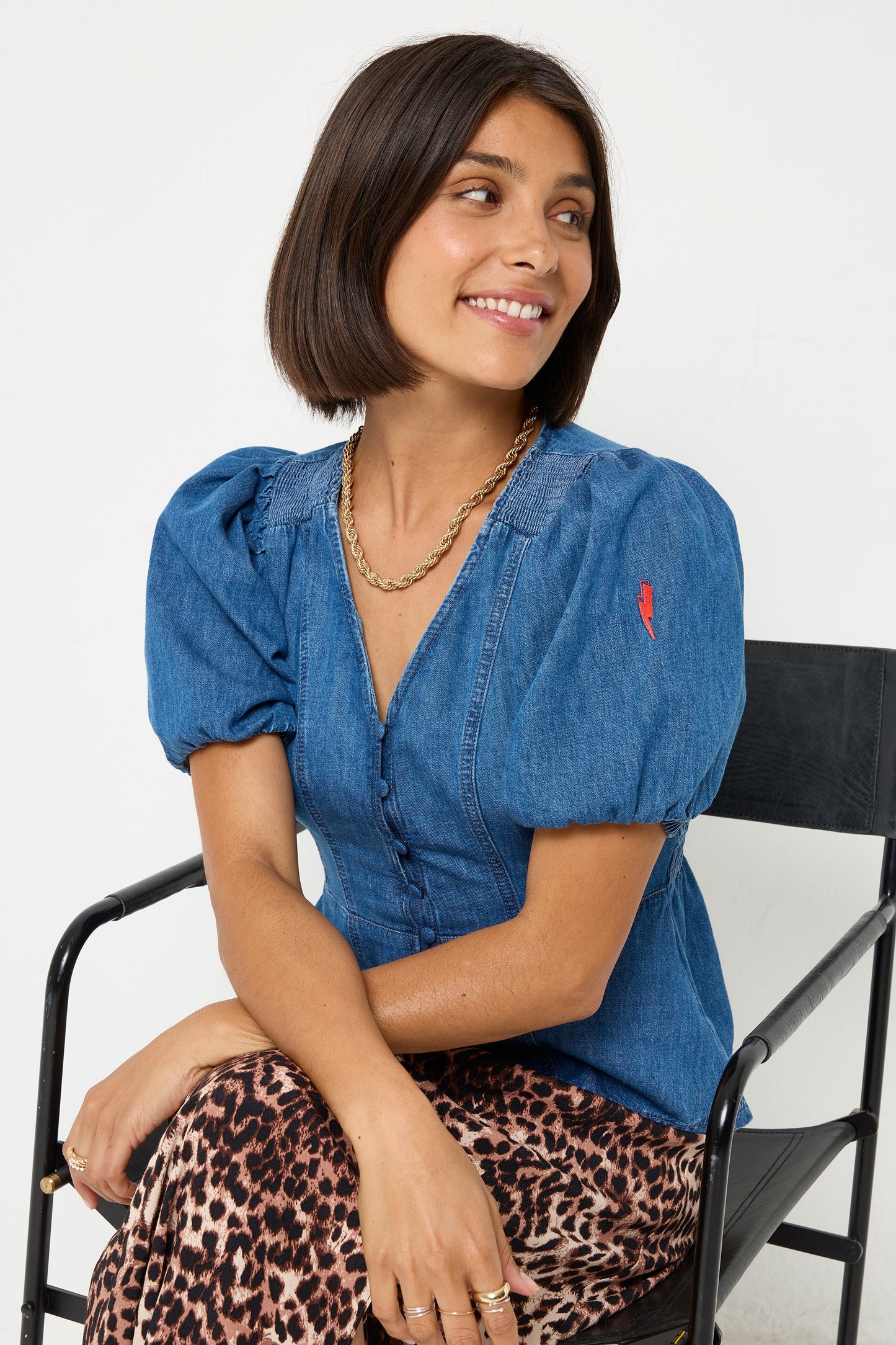 Indigo Button Through Denim Top