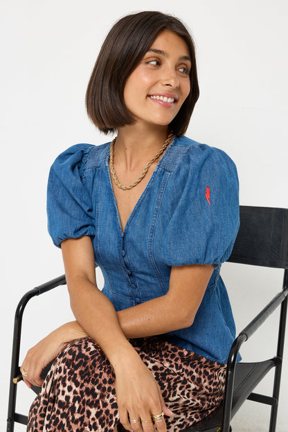 Indigo Button Through Denim Top