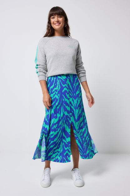Blue with Green Tiger Button Through Skirt