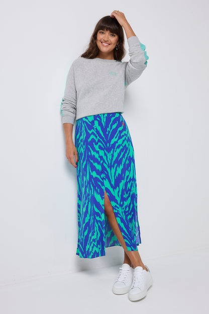 Blue with Green Tiger Button Through Skirt