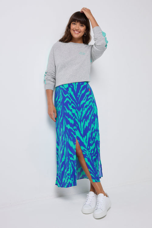 Blue with Green Tiger Button Through Skirt