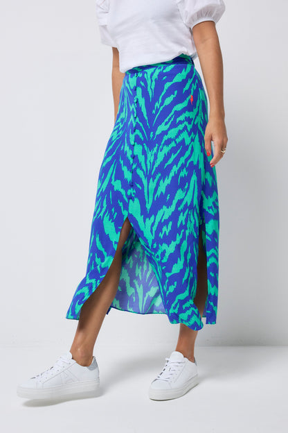Blue with Green Tiger Button Through Skirt
