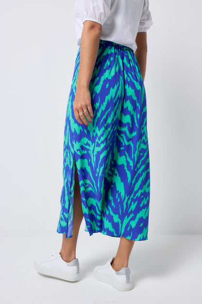 Blue with Green Tiger Button Through Skirt
