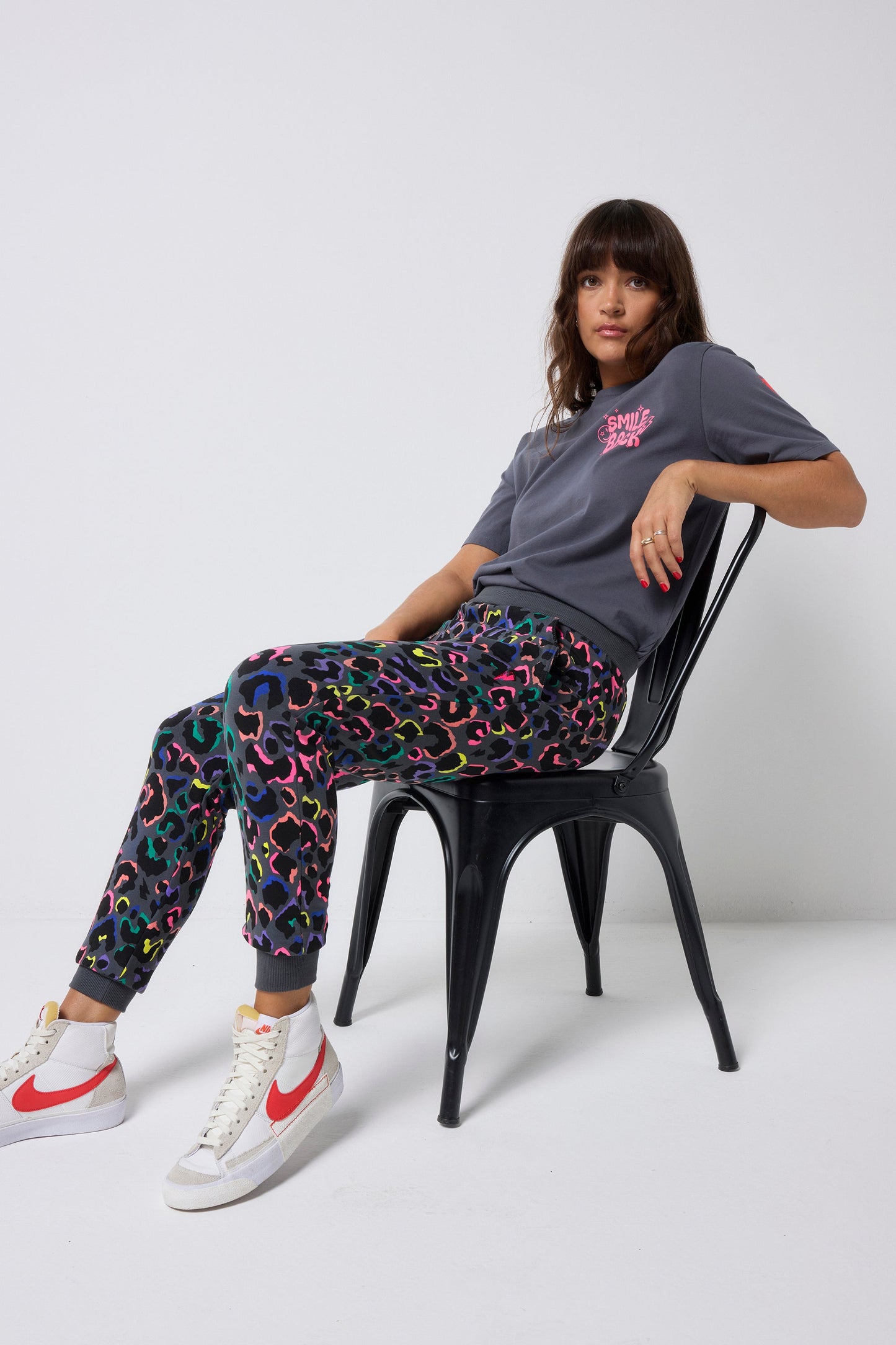 Grey with Rainbow Shadow Leopard and Lightning Bolt Cosy Joggers