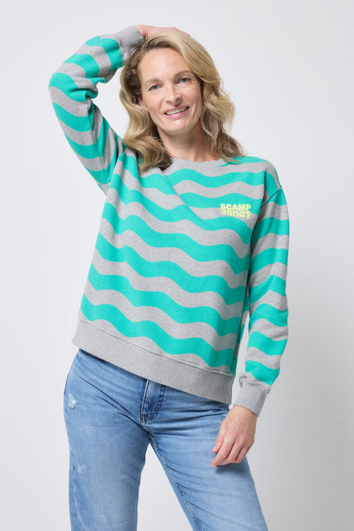 Light Grey with Green Wave Stripe Oversized Sweatshirt